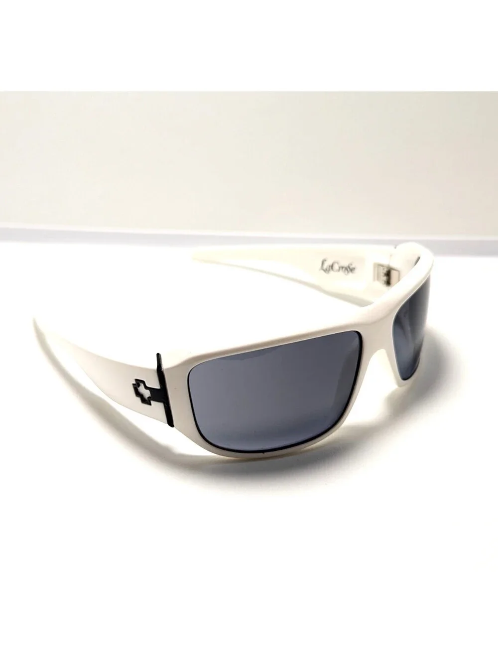 Spy+ Optic LaCrosse Mens White Wraparound Sunglasses Black Lens UV Protection